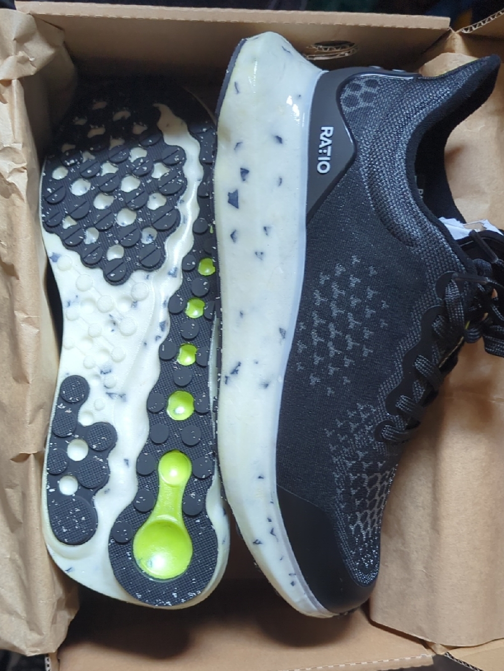 RATIO Black Knit Athletic Sneakers with Cream Speckled Sole